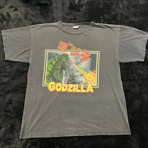 Vintage 90s Godzilla Postcard Movie Promo T-Shirt Cronies XL Faded Black USA